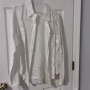 Lilly Pulitzer White Casual Button Down Shirt 100% Linen